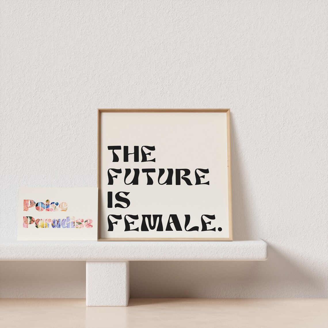 The Future Is Female Typography Poster Cream Square Black Bold Art - Image 3