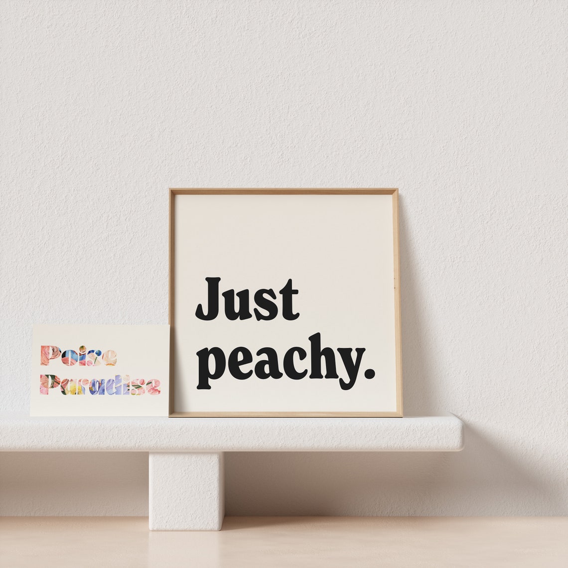 Just Peachy Retro Typography Poster Cream Square Black Lettering Art - Image 3