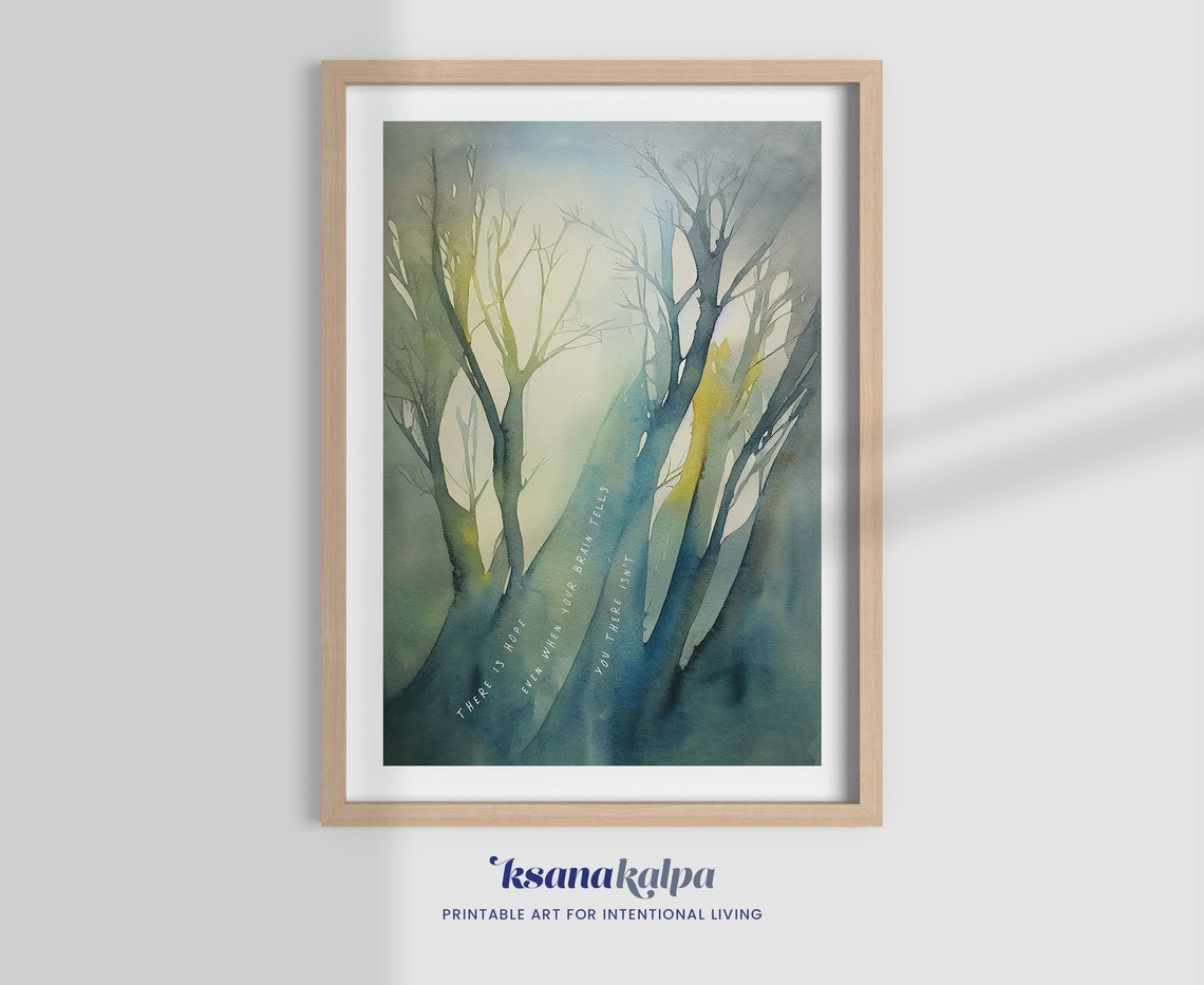 There Is Hope Misty Forest Watercolor Inspirational Quote Poster