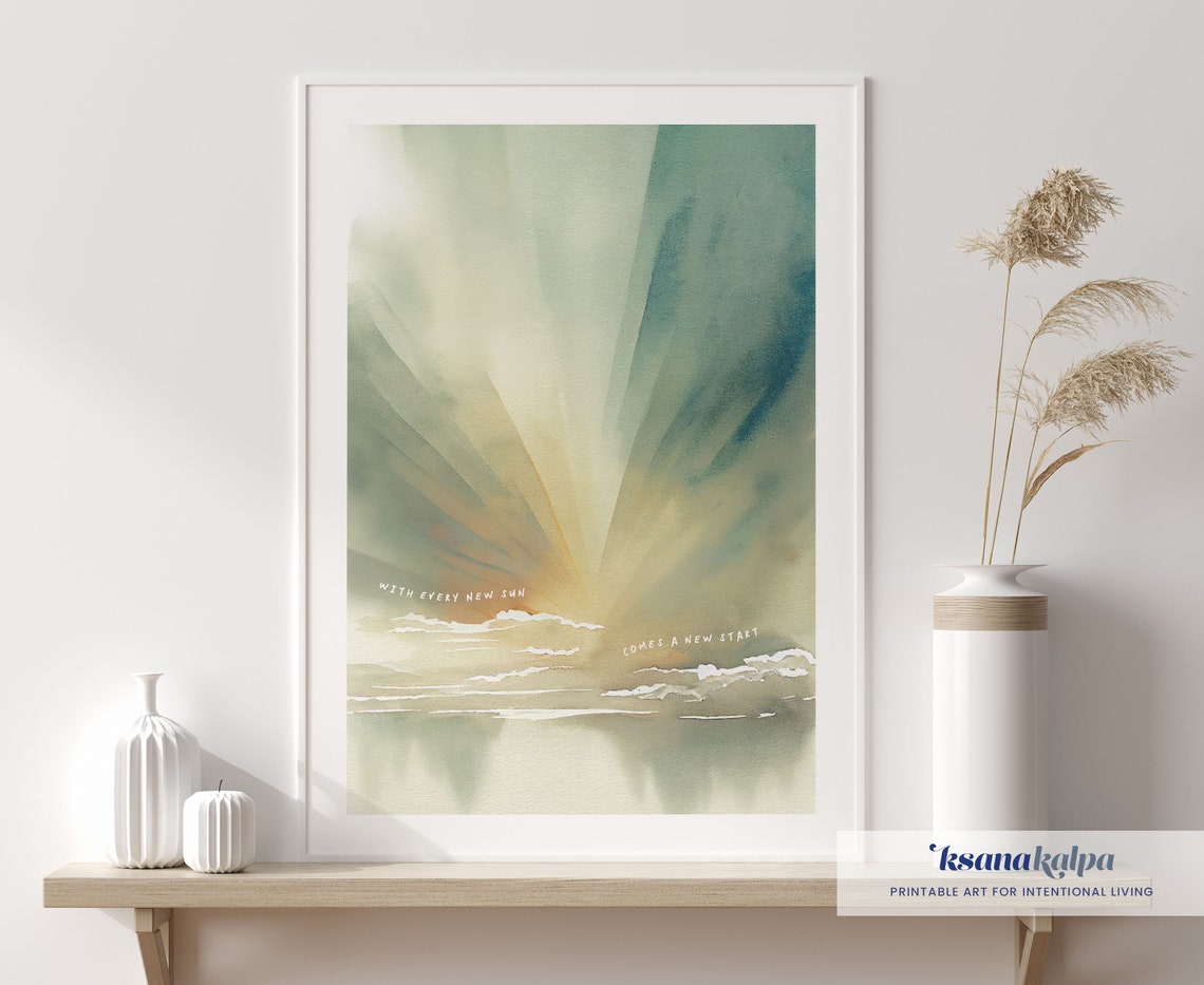 Every New Sunrise New Start Golden Sunbeam Watercolor Poster - Image 3