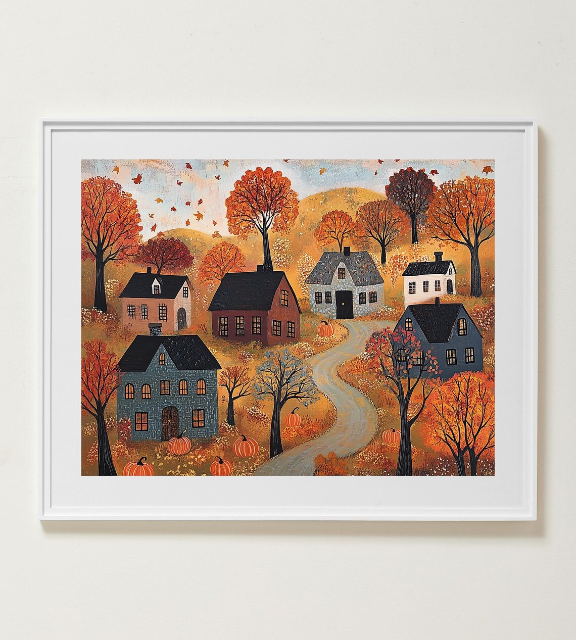 Cozy Fall Folk Autumn Harvest Pumpkin Art Print