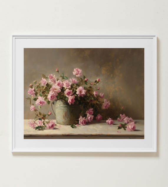 Vintage Flower Wall Art Muted Pink Botanical Moody Floral Poster Gallery Vintage Wall Art Instant Wall Art