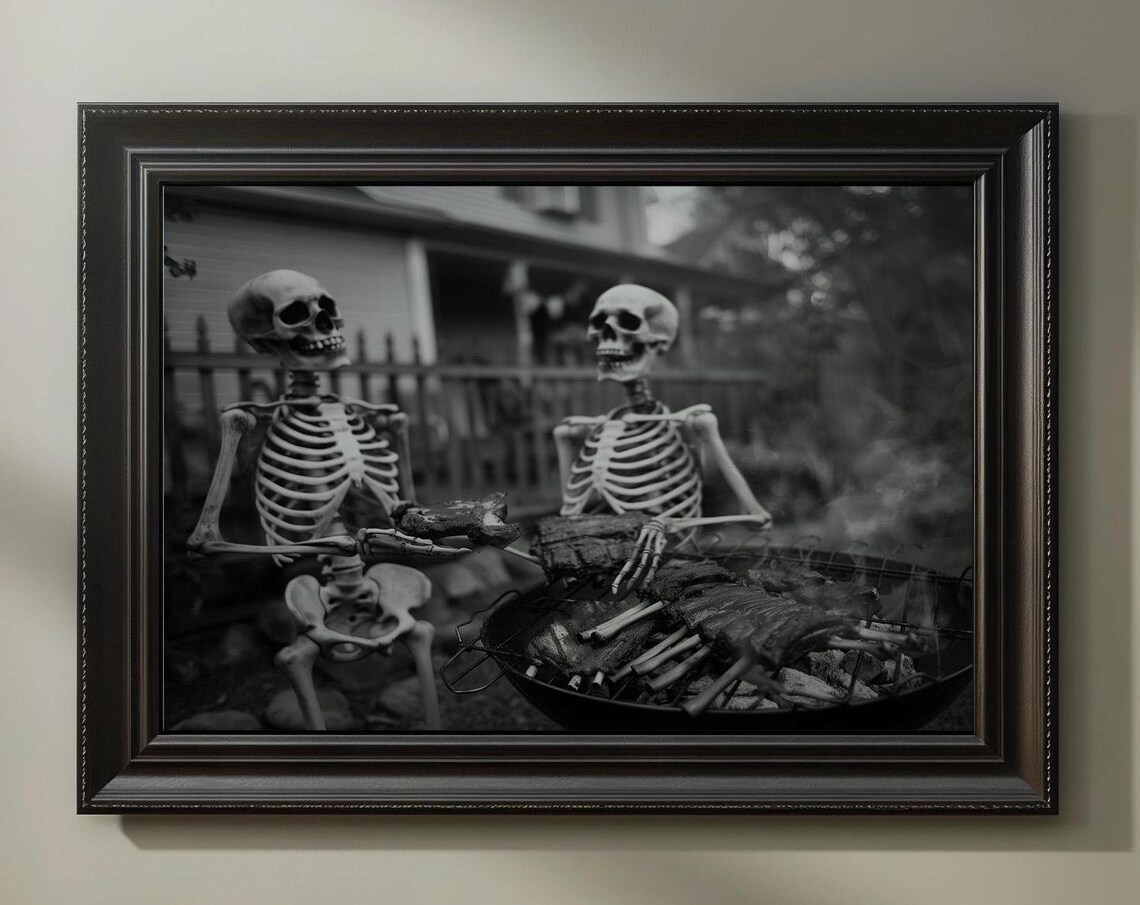 Funny Halloween Skeletons Grilling, Gift for Dad