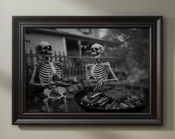Funny Halloween Skeletons Grilling, Gift for Dad