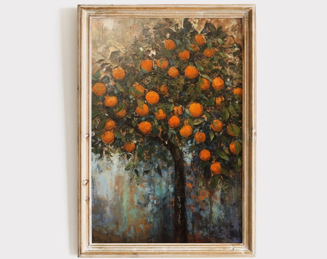Orange Tree Vintage Oil Painting, Kitchen Art Print