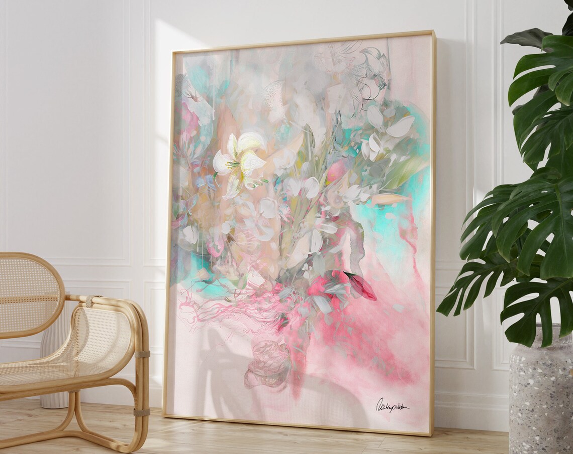 Abstract Pink Flower Watercolor Art Print, Modern