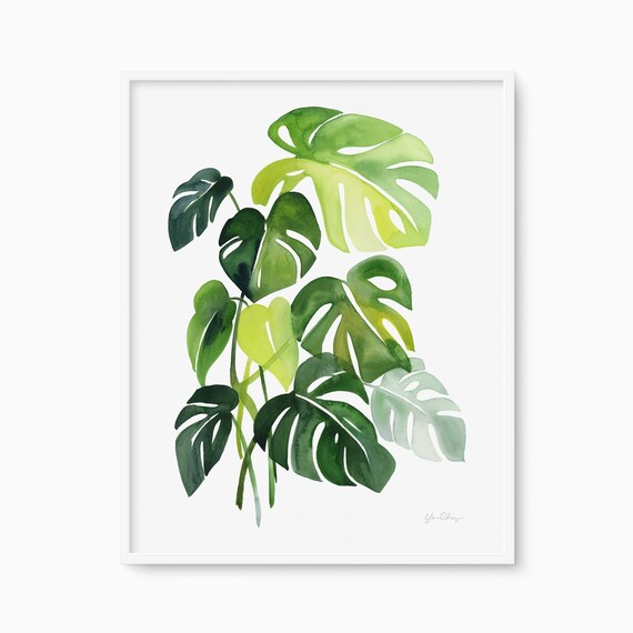 Green Tropical Philodendron Leaves Art Watercolor Plant Print Boho Botanical Decor Nature Wall Housewarming Gift