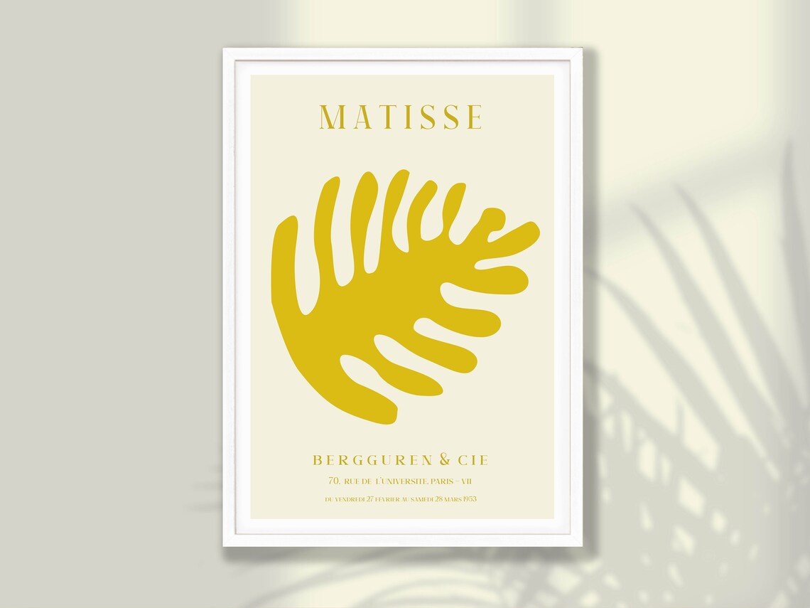 Matisse 1953 Paris Exhibition Mustard Abstract Leaf Cutout Poster