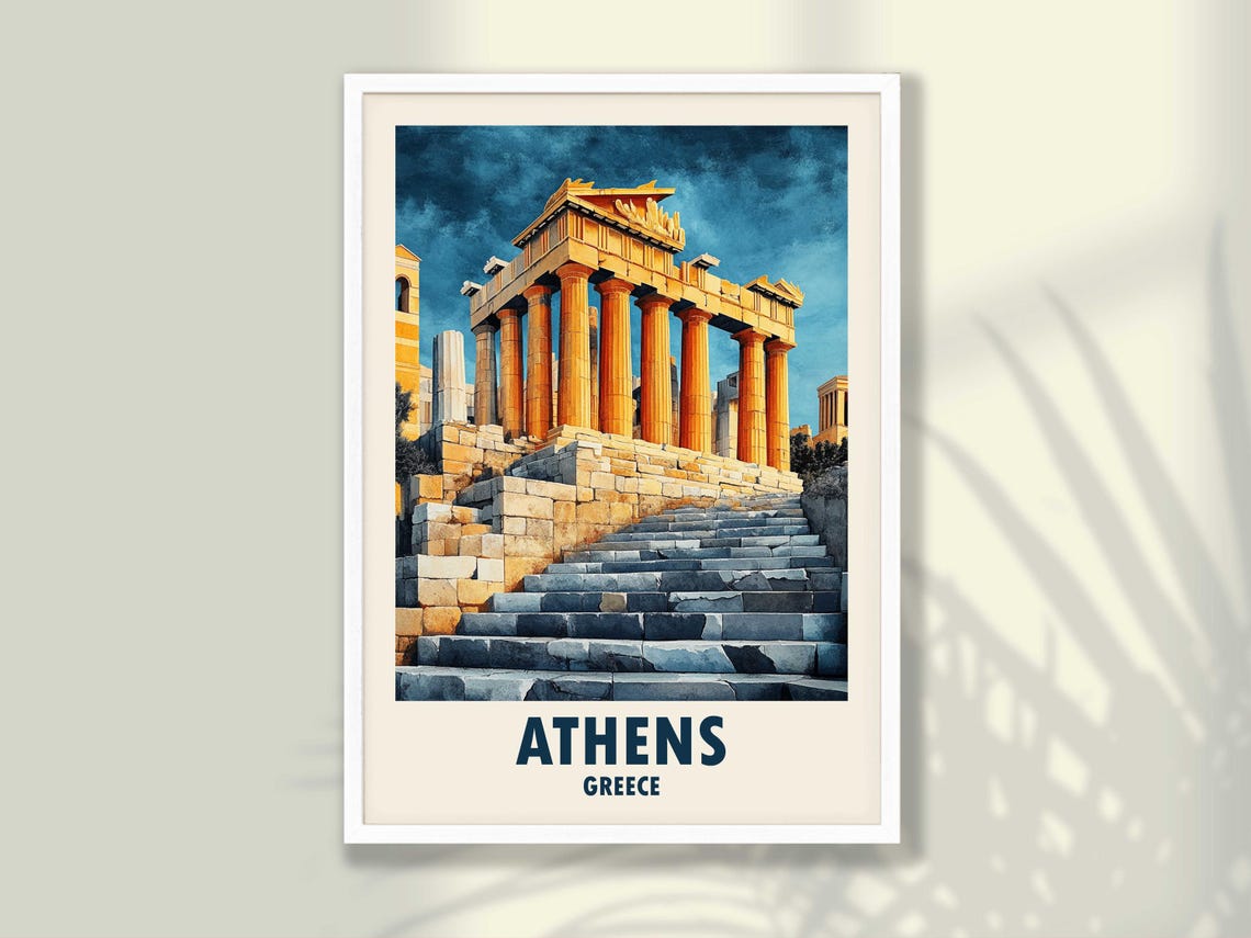 Athens Greece Parthenon Temple Ancient Columns Sunset Poster