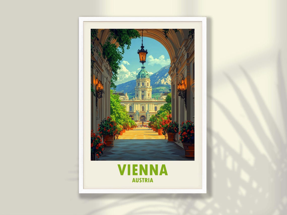 Vienna Austria Baroque Palace Courtyard Archway Flowers Poster
