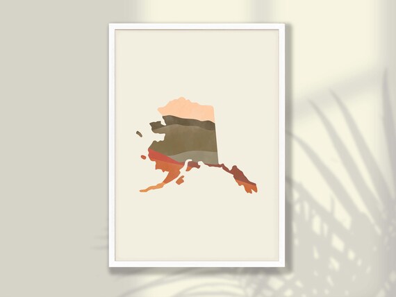 Alaska State Silhouette Boho Watercolor Landscape Map Poster