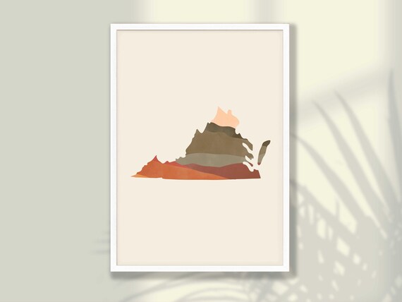 Virginia Boho Watercolor State Map Layered Desert Tones Poster