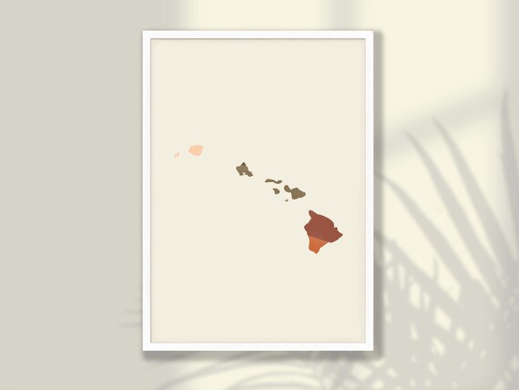 Hawaii State Silhouette Boho Watercolor Landscape Map Poster