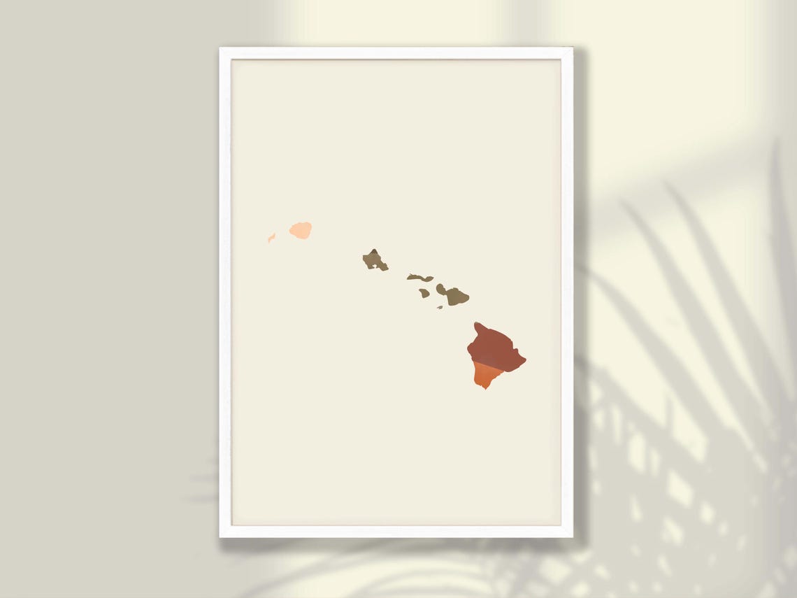 Hawaii State Silhouette Boho Watercolor Landscape Map Poster