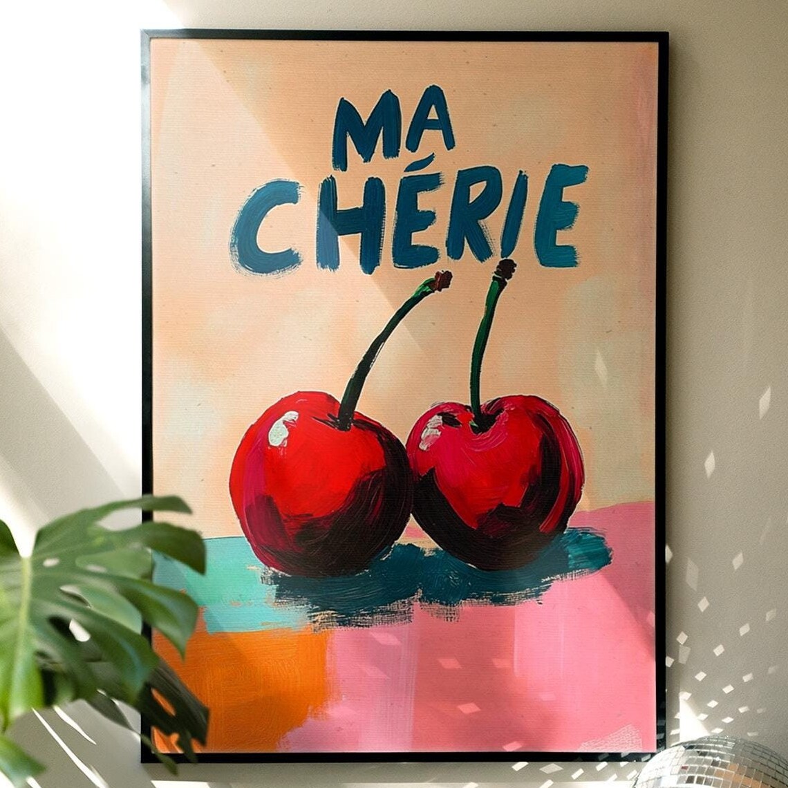 Ma Cherie Giant Red Cherries Kitsch French Kitchen Art Poster