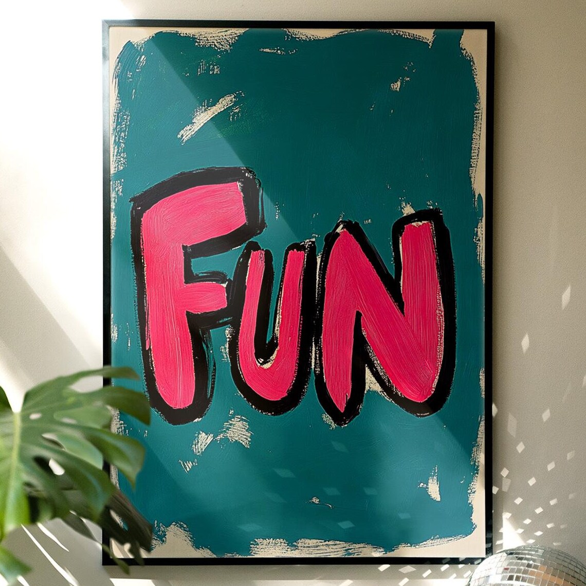 FUN Pink Pop Typography Lettering Teal Bedroom Kitsch Wall Poster