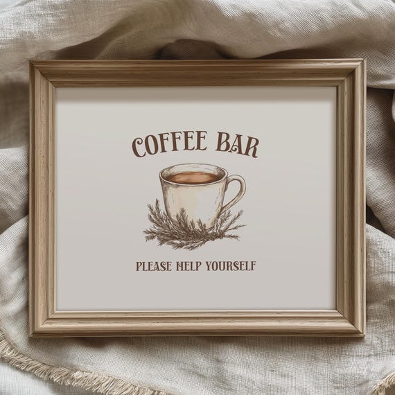 Coffee Bar Sign Rustic Kitchen Wall Art Farmhouse Station Decor Neutral For Cozy Home Cafe Or Office