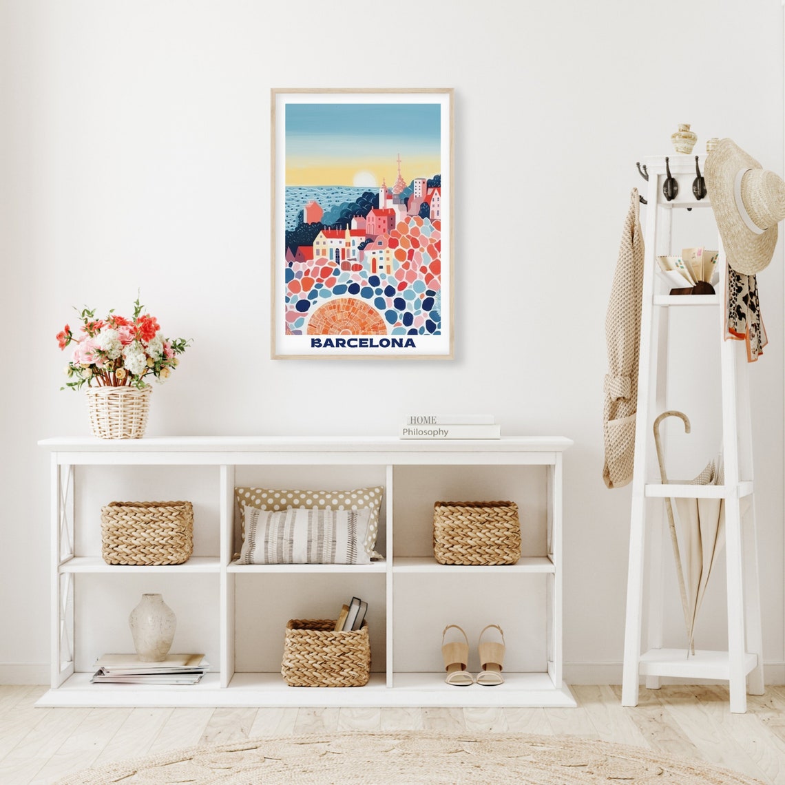 Barcelona Travel Poster Mosaic Hillside Sunset Cityscape Art - Image 3