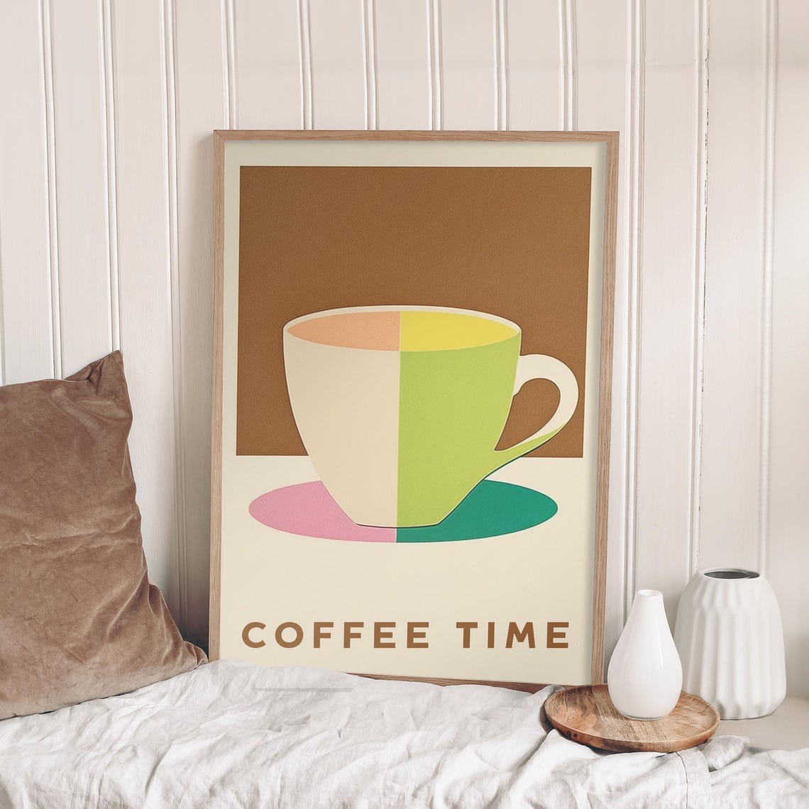 Coffee Time Split Tone Cup Mid Century Modern Kitchen Poster