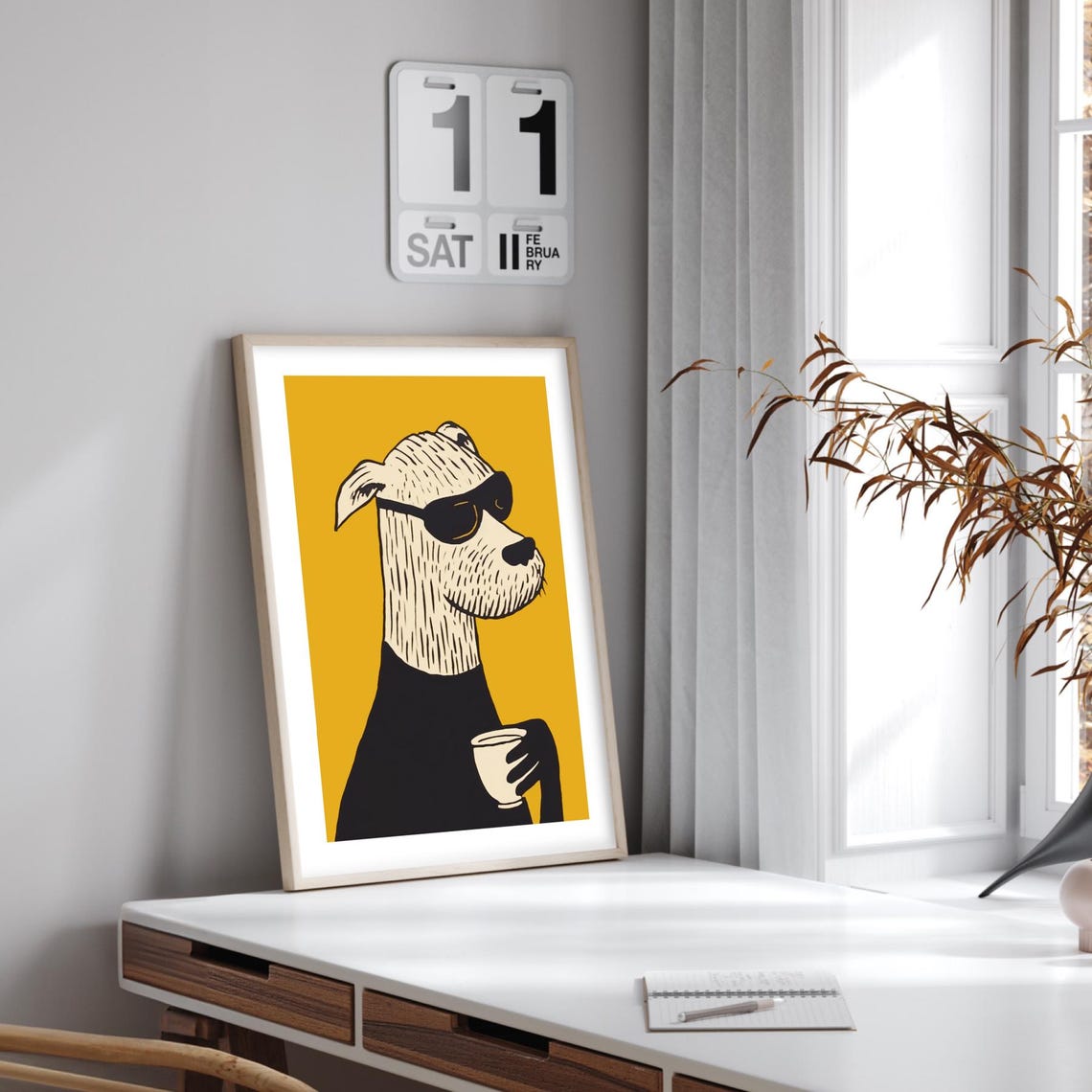 Cool Dog Sunglasses Coffee Mustard Yellow Funny Animal Poster - Image 2