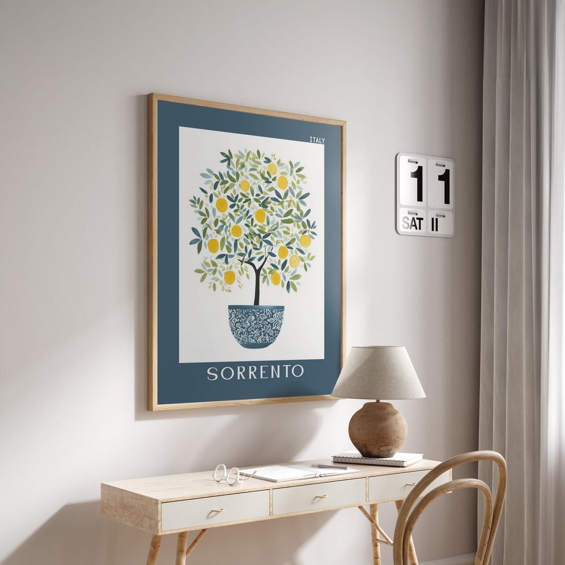 Sorrento Italy Lemon Tree Poster in a Blue Ceramic Pot Decor - Image 2