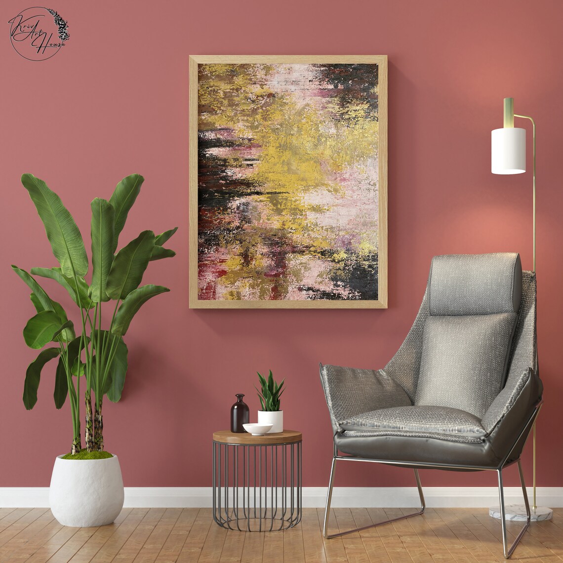 Gold Abstract Painting, Palette Knife Art Print - Image 4