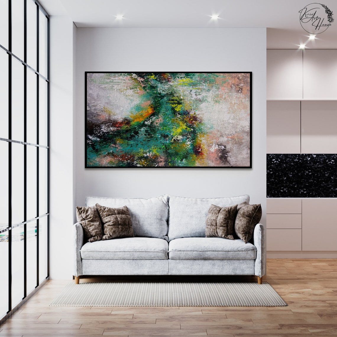 Green White Pink Garden Colorful Abstract Horizontal Art Poster - Image 2