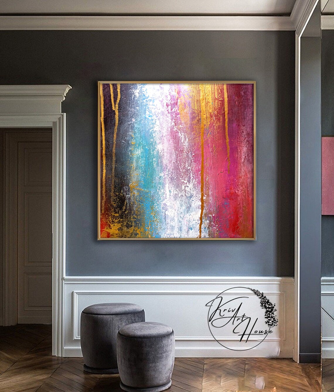 Pink Acrylic Abstract Painting, Modern Art Print - Image 3