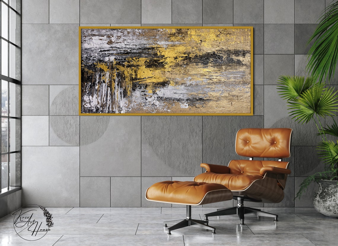 Gold Black White Textured Abstract Square Modern Wall Art Poster - Image 2