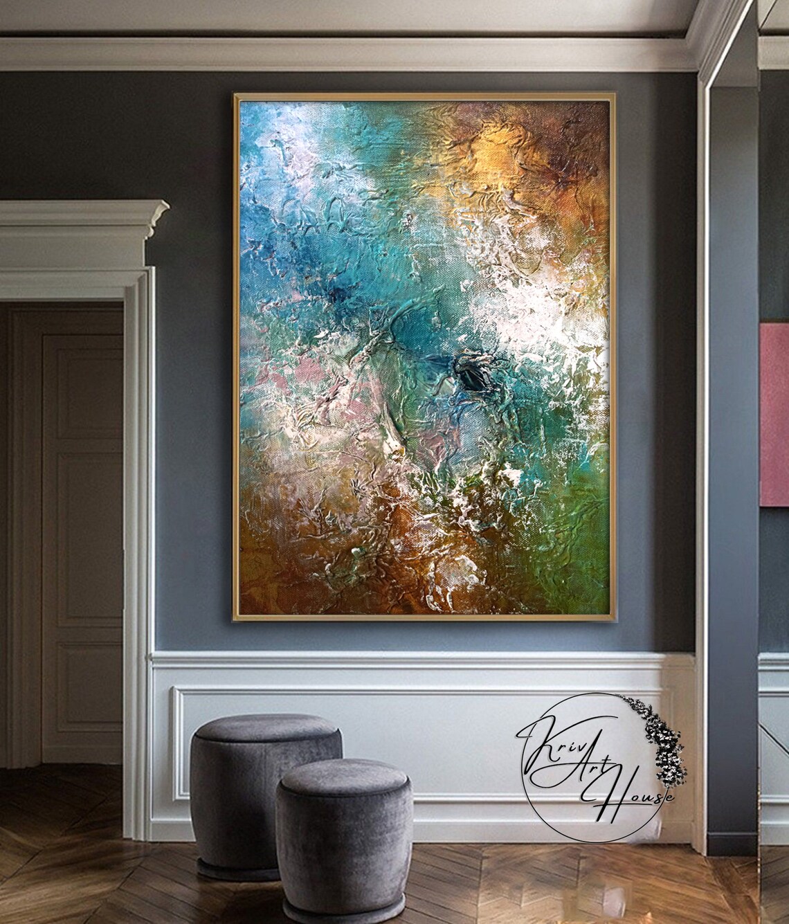 Colourful Abstract Oil Painting Art Print, Modern - Image 2