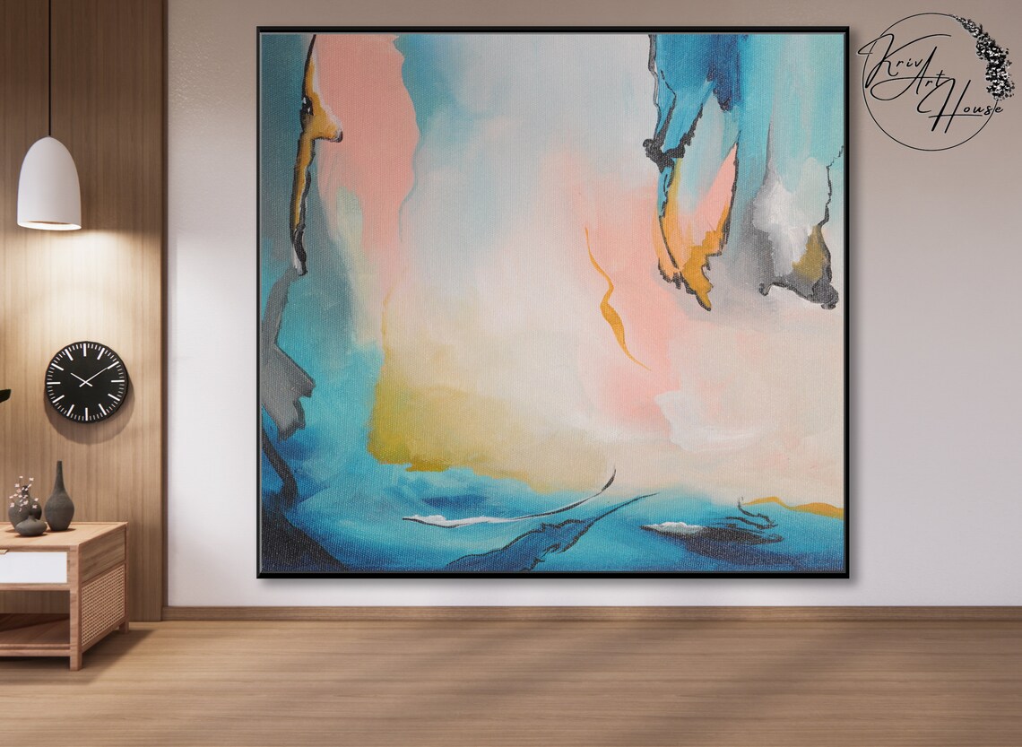 Blue And Pink Abstract Painting, Oversized Art Print - Image 3