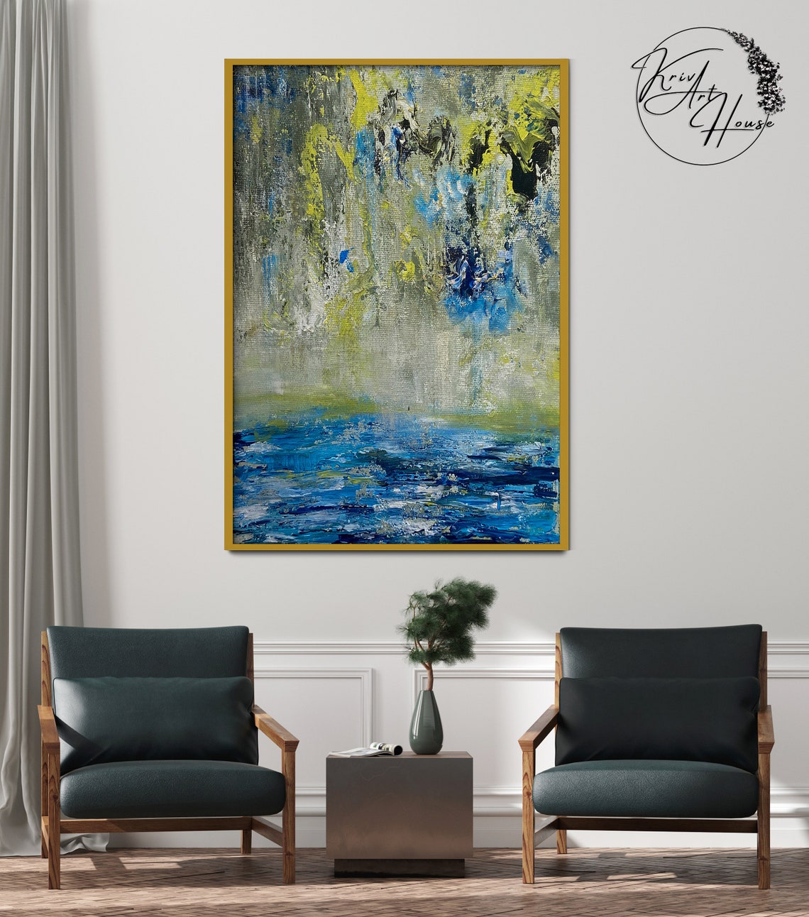 Blue Ocean Wave Cloudy Sky Abstract Seascape Painting Wall Poster - Image 2