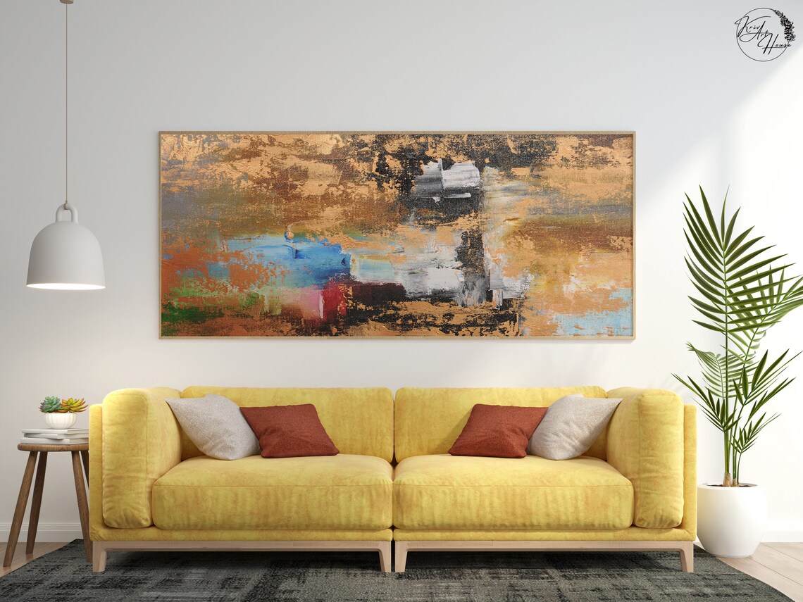 Beige Abstract Dining Room Wall Art, Acrylic Painting - Image 2
