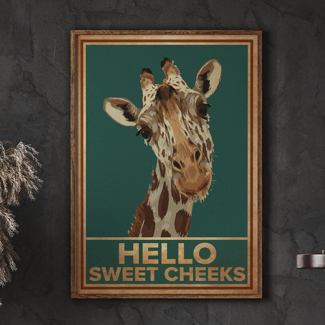 Funny Giraffe Hello Sweet Cheeks Retro Animal Humor Quote Poster