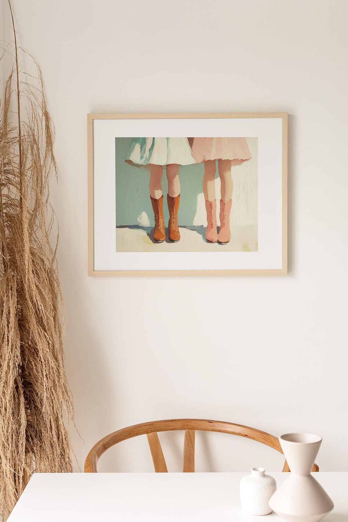 Vintage Girls Boots Painting Sisters Retro Childhood Wall Poster - Image 3