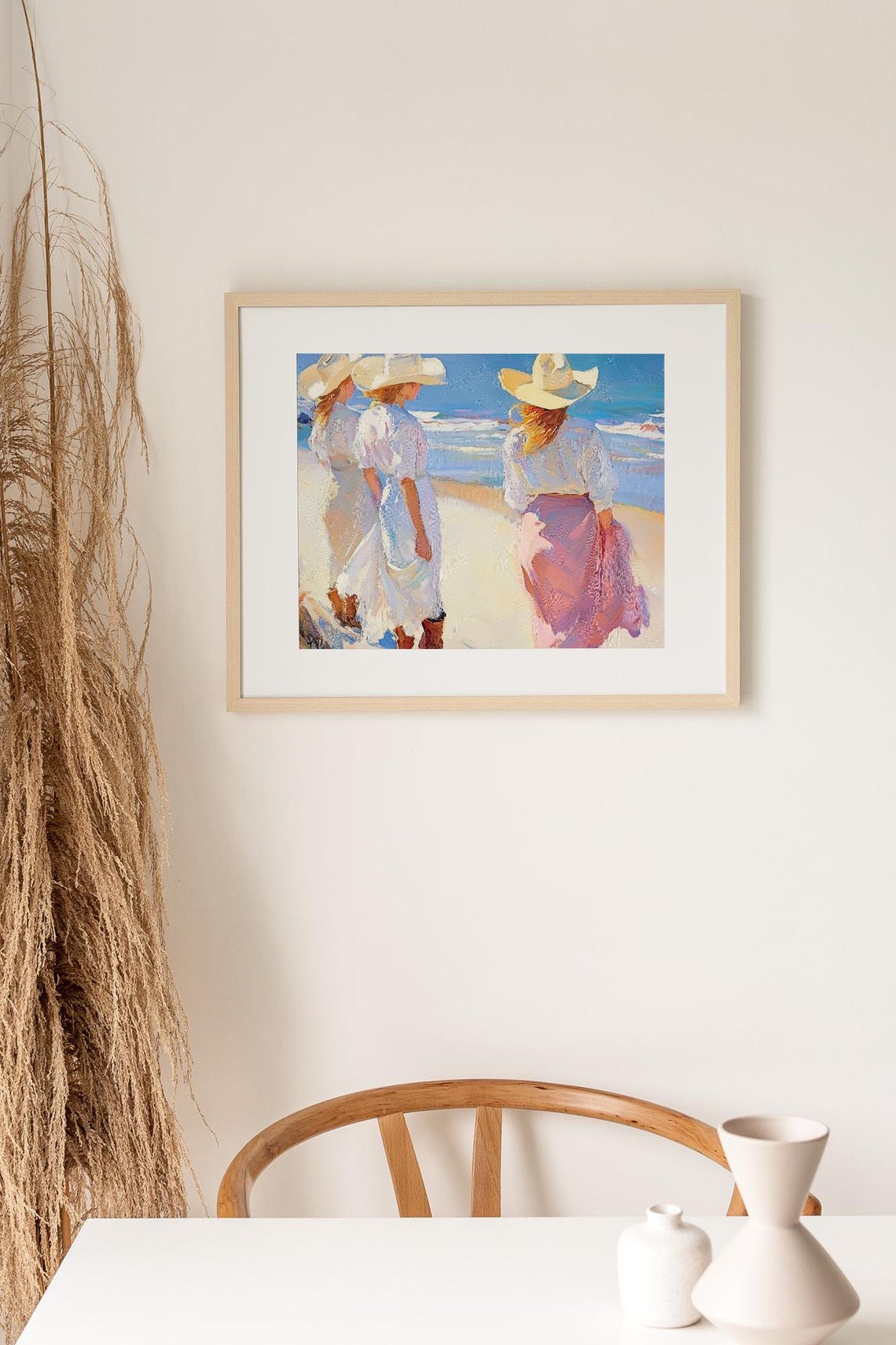 Beach Cowgirl Art Print Coastal Western Wall Decor Ocean Ladies Painting Modern Ranch House Art Pink White Fashion Print - Image 3