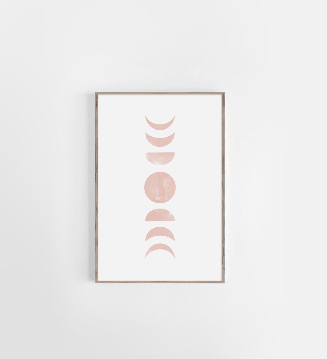 Gentle Soft Blush Pink Moon Phases Minimalist Celestial Wall Art