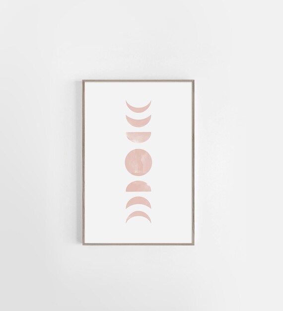 Gentle Soft Blush Pink Moon Phases Minimalist Celestial Wall Art