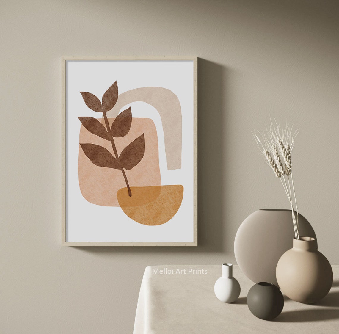 Boho Leaf Branch Earth Tone Geometric Minimalist Modern Poster - Image 2