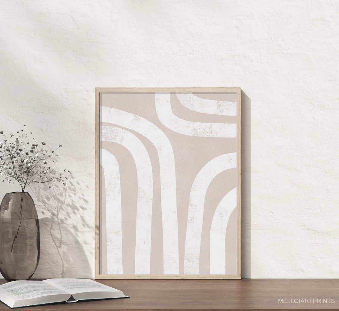 Beige White Curved Arch Lines Neutral Boho Abstract Wall Poster - Image 2