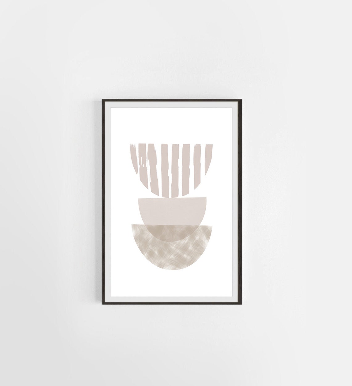 Greige Stacked Half Circle Totem Striped Geometric Minimal Art Poster - Image 2