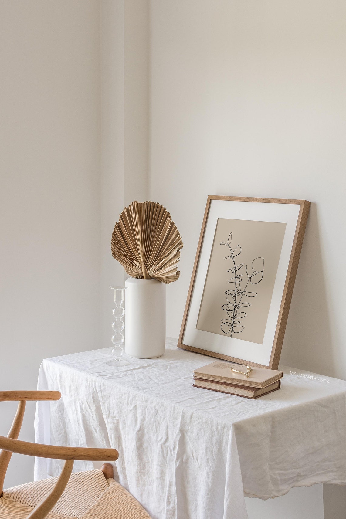 Eucalyptus Continuous Line Drawing Beige Botanical Minimalist Print - Image 2