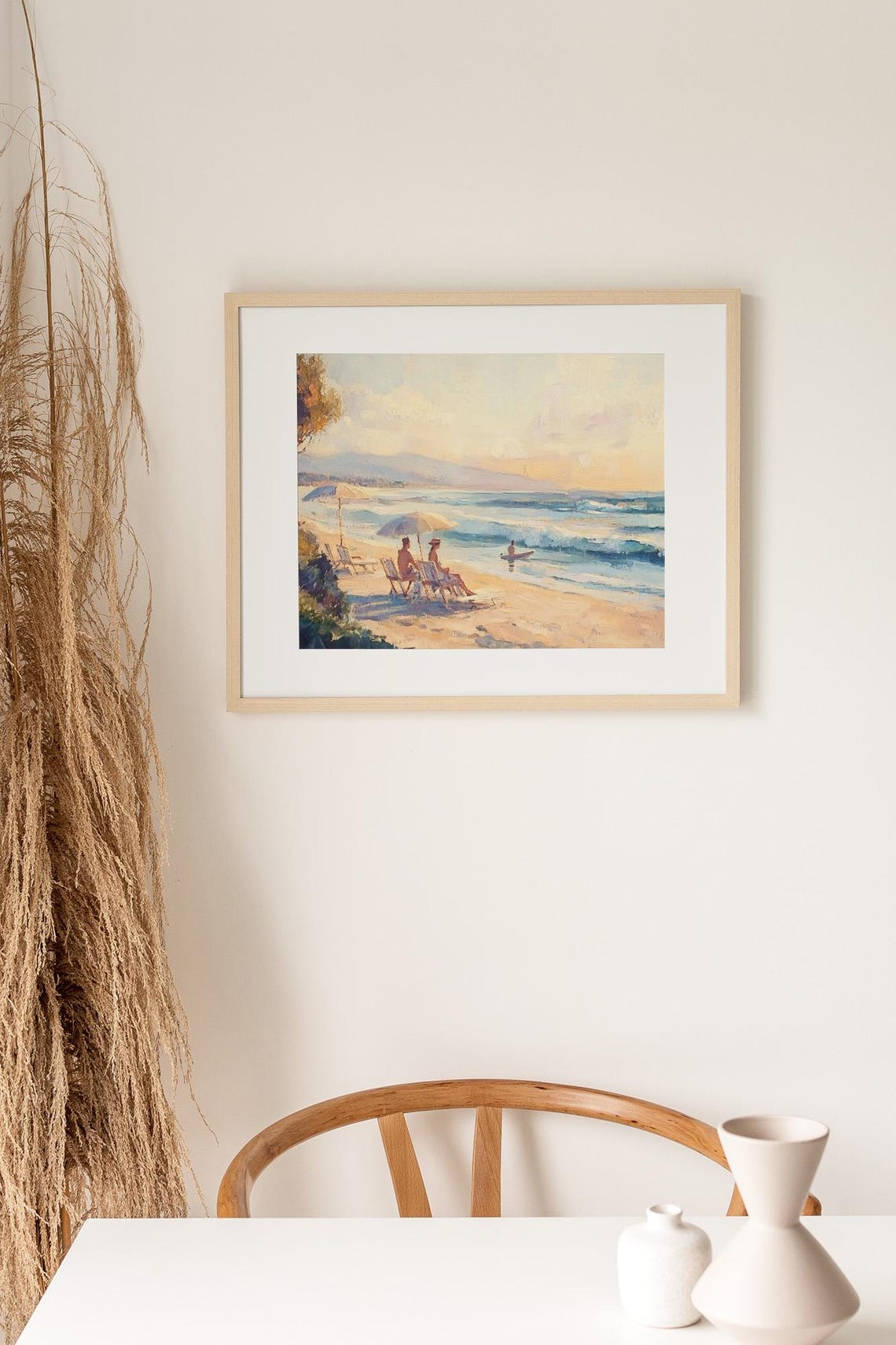 Golden Hour Beach Scene With Couple Watching the Waves Ocean Poster - Image 2