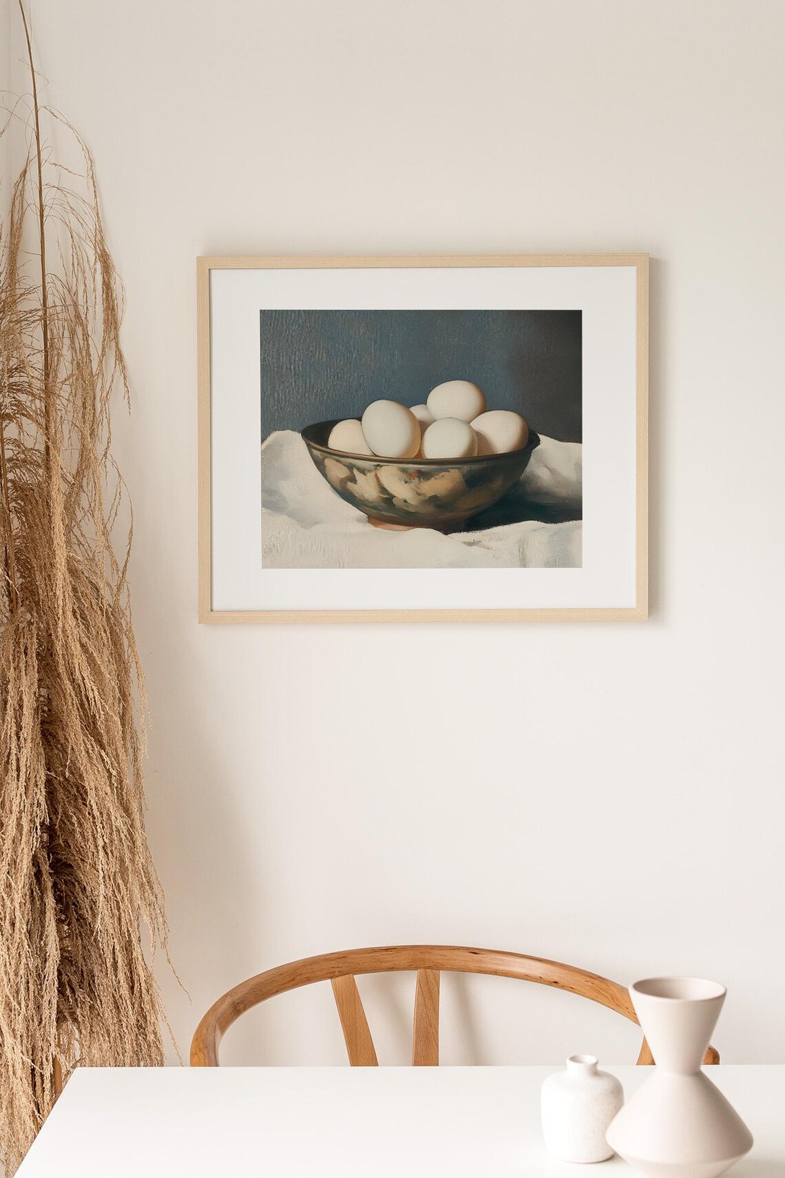 White Eggs in Metal Bowl Moody Still Life Oil Painting Poster - Image 3