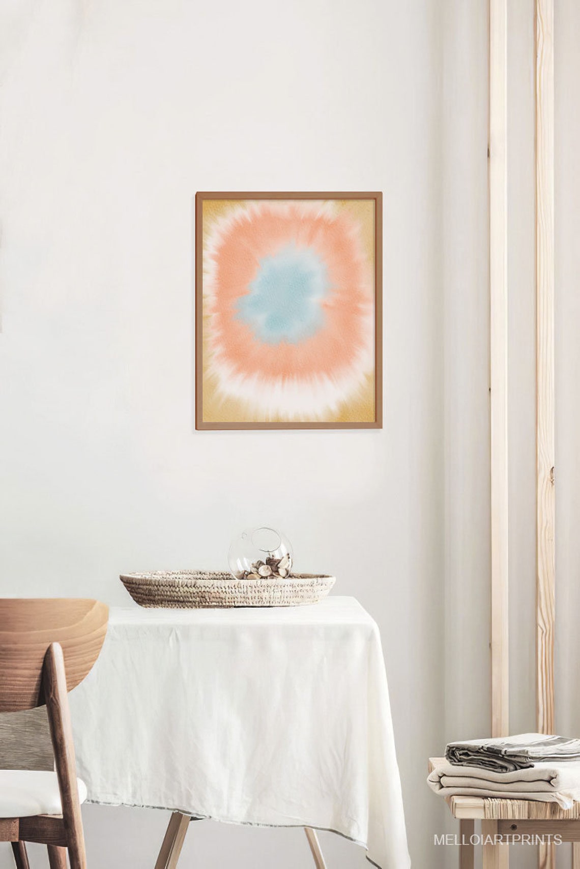 Coral Turquoise Tie Dye Watercolor Abstract Boho Circle Wall Art - Image 2