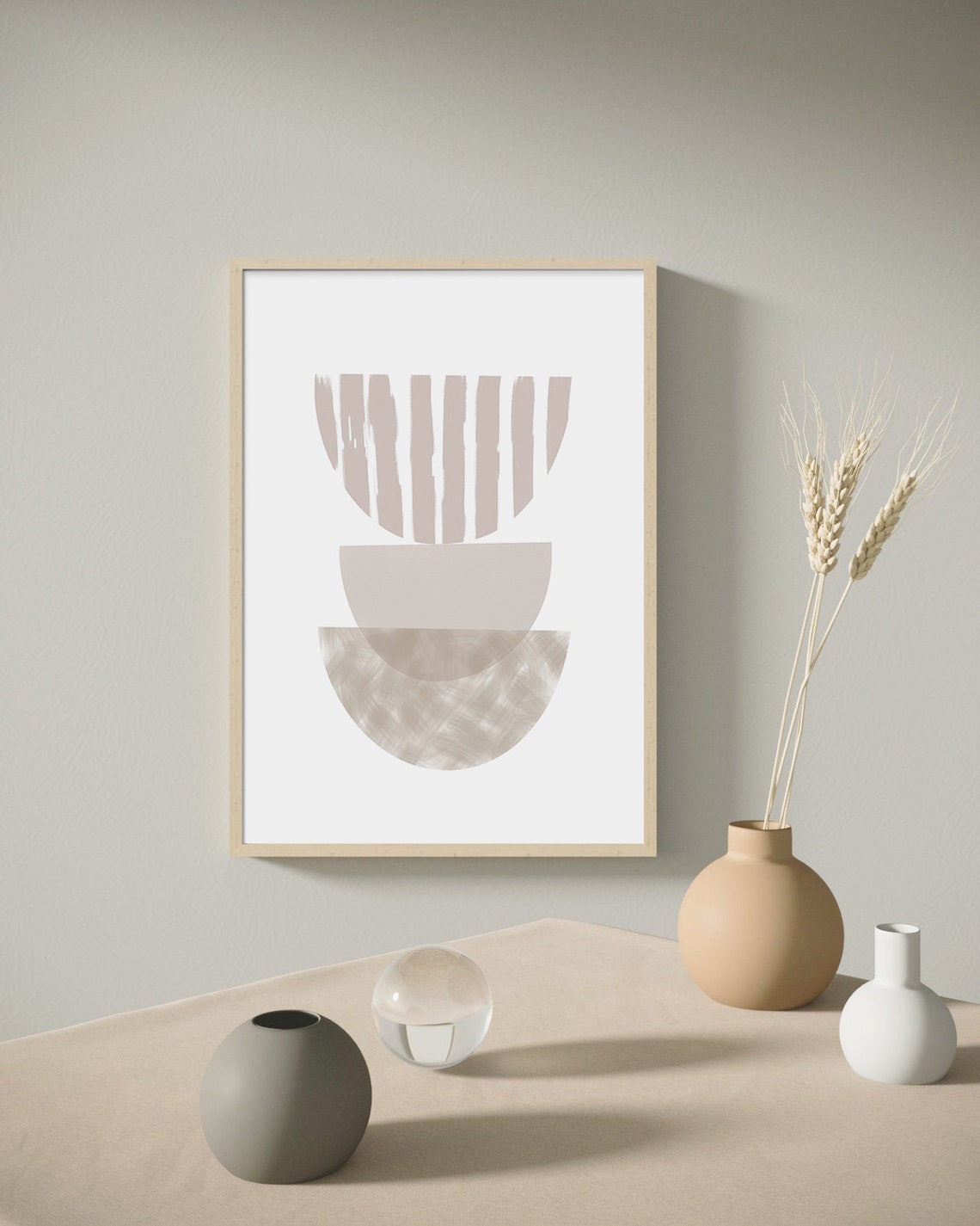 Greige Stacked Half Circle Totem Striped Geometric Minimal Art Poster - Image 3