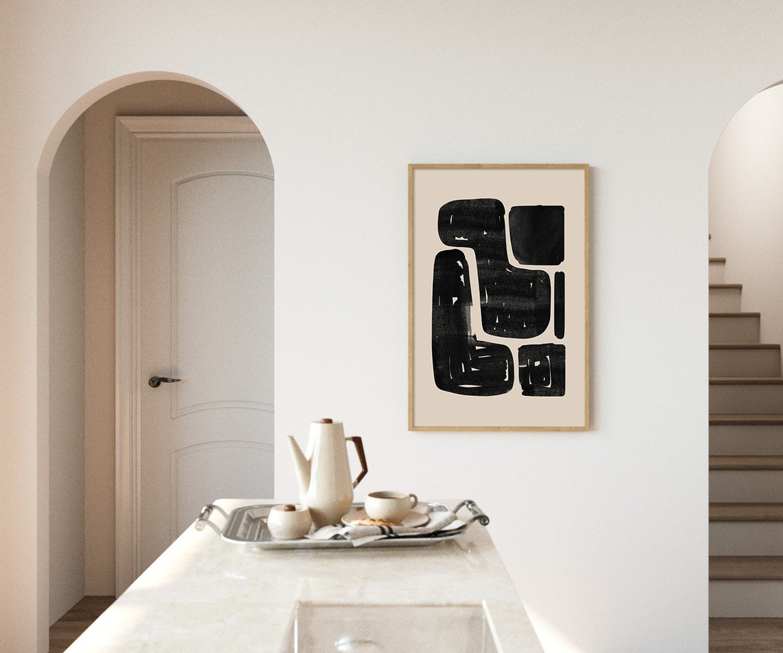 Black Brushstroke Abstract Art Beige Ink Block Modern Wall Poster - Image 3