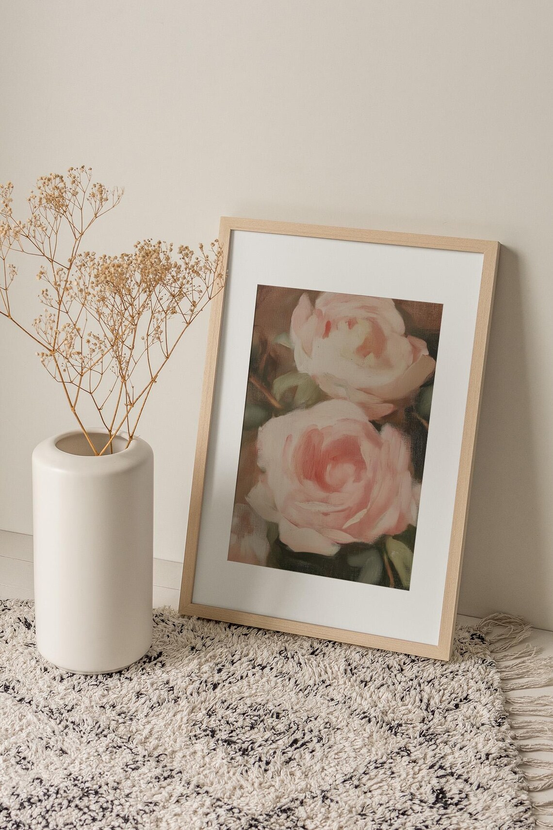 Blush Pink Roses Oil Painting Romantic Floral Bouquet Poster - Image 2