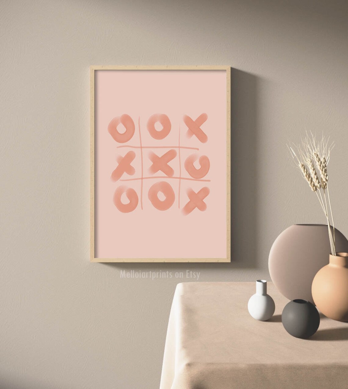 Peach Tic Tac Toe Noughts and Crosses Playful Pastel Pink Game Poster - Image 3