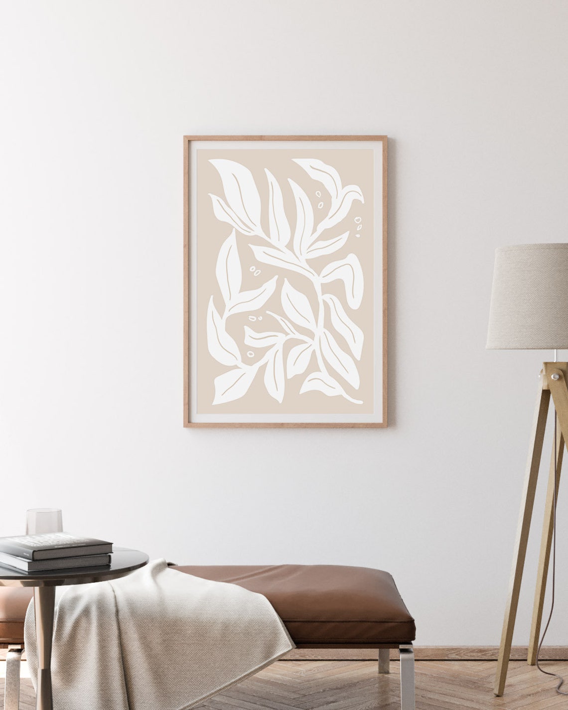 White Botanical Leaf Art Beige Neutral Minimalist Nature Poster - Image 3